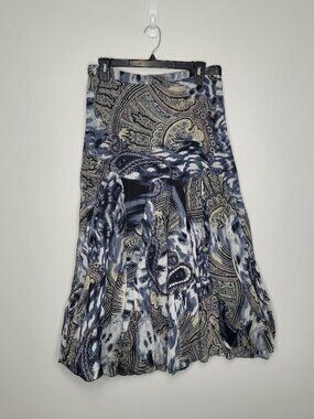 Tease brown blue grunge abstract print artsy witchy dark boho artsy midi skirt